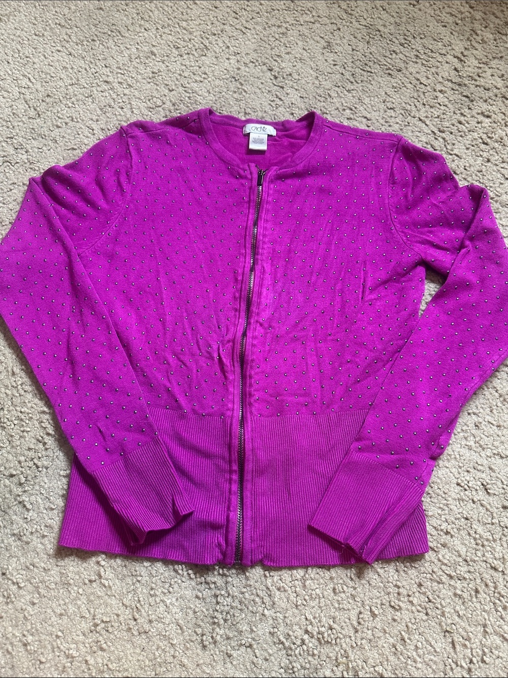 Cache Fuchsia Studded Zip-Front Cardigan Viscose Spandex Blend Small
